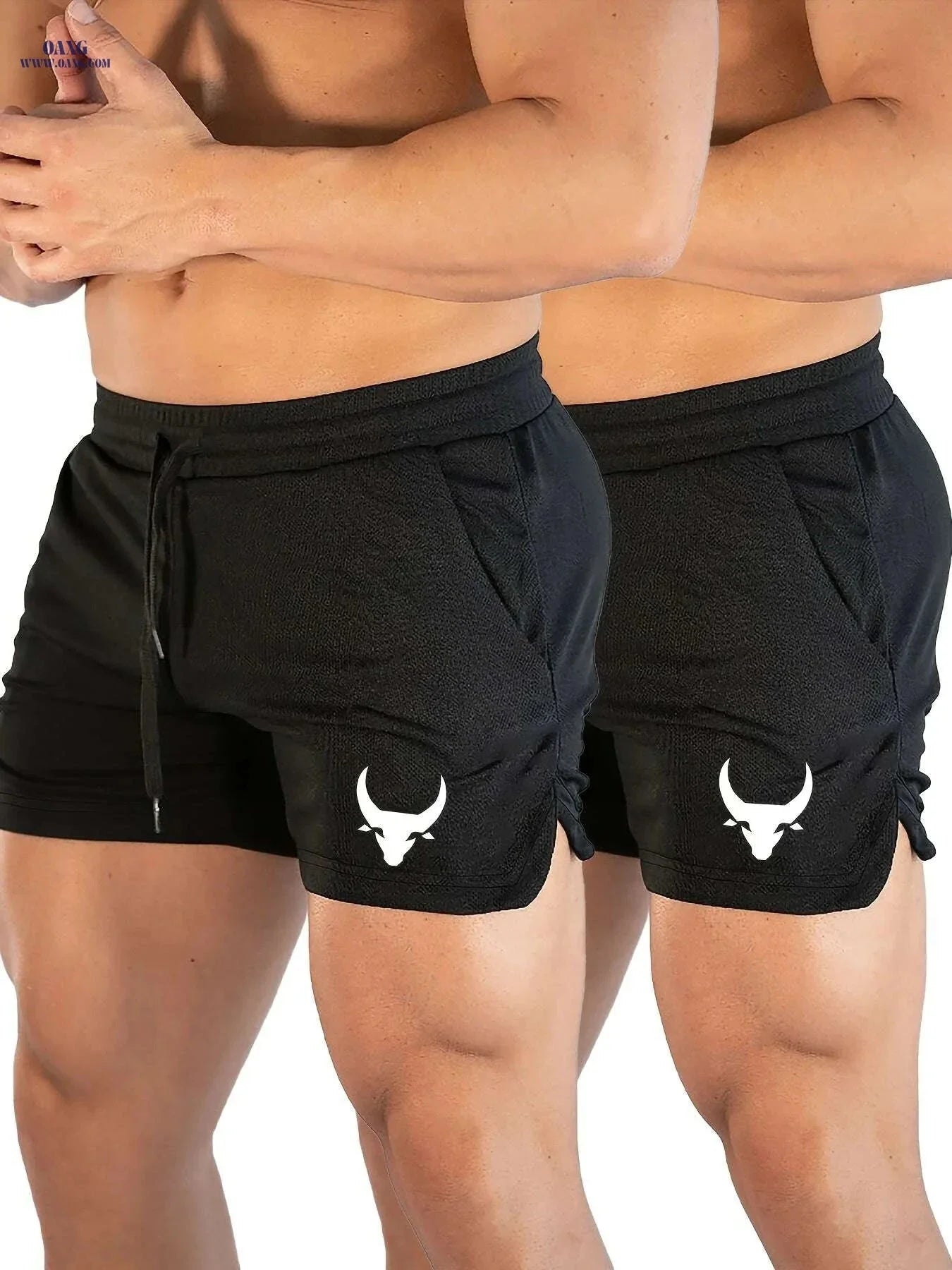 Men's Athletic Shorts - Stretchy Polyester with Calf Head Print