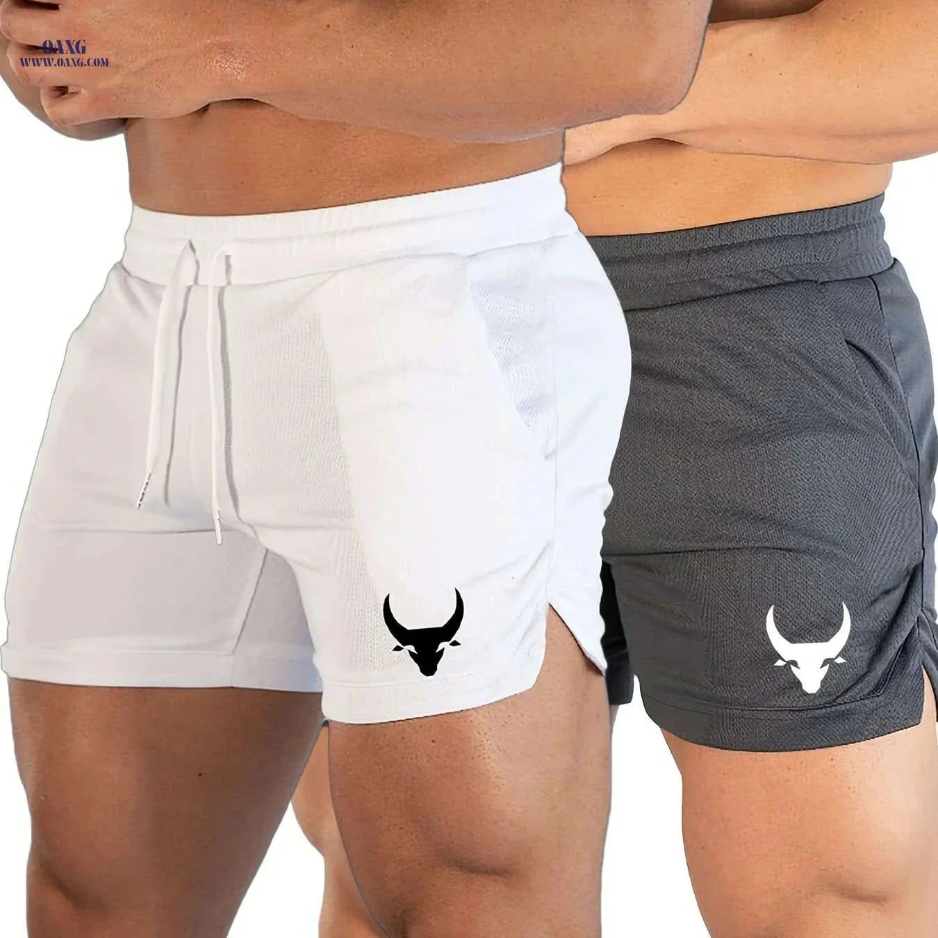 Men's Athletic Shorts - Stretchy Polyester with Calf Head Print