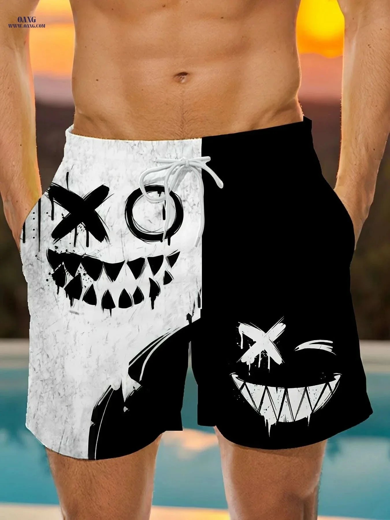 Men's Cartoon Graphic Beach Shorts - Quick-Dry, Adjustable Waist