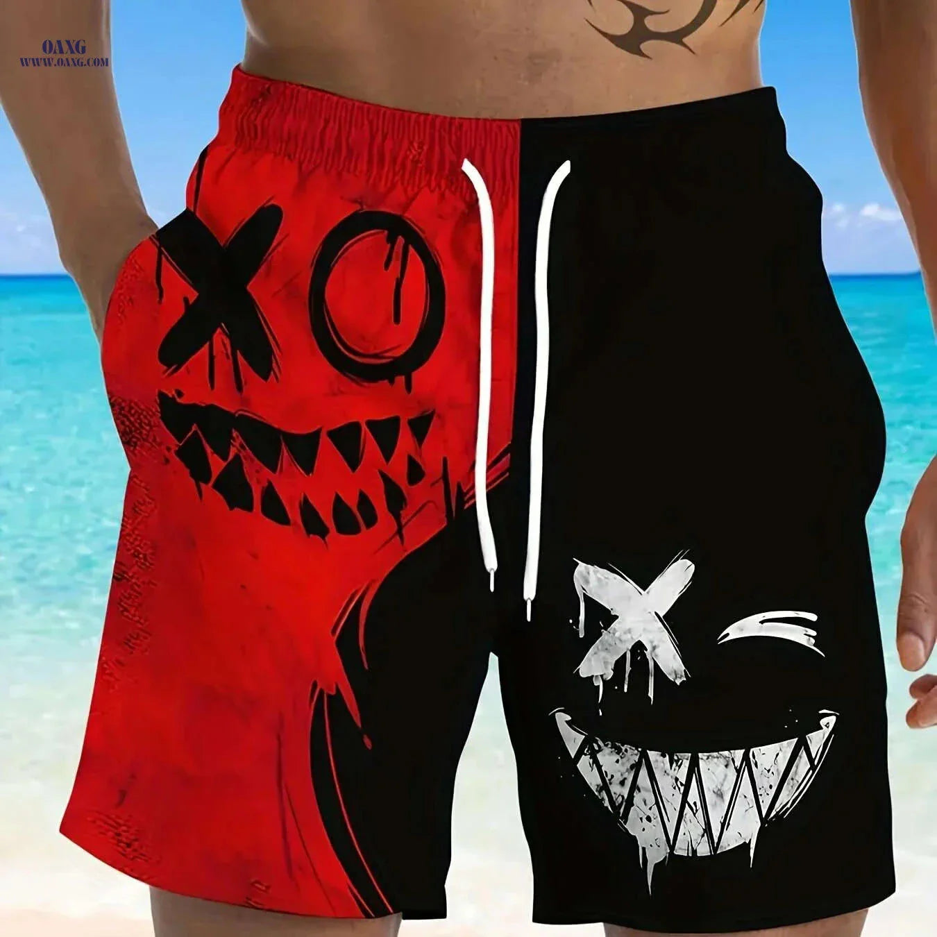 Men's Cartoon Graphic Beach Shorts - Quick-Dry, Adjustable Waist