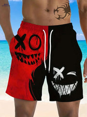 Men's Cartoon Graphic Beach Shorts - Quick-Dry, Adjustable Waist