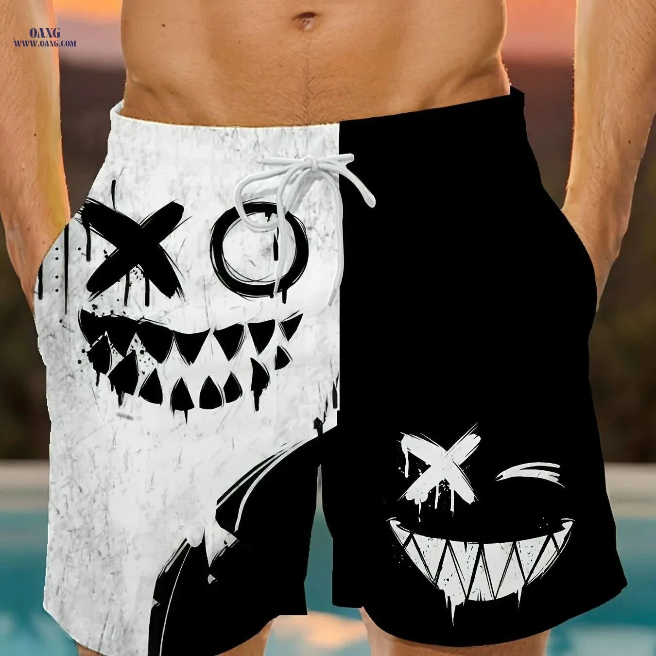 Men's Cartoon Graphic Beach Shorts - Quick-Dry, Adjustable Waist