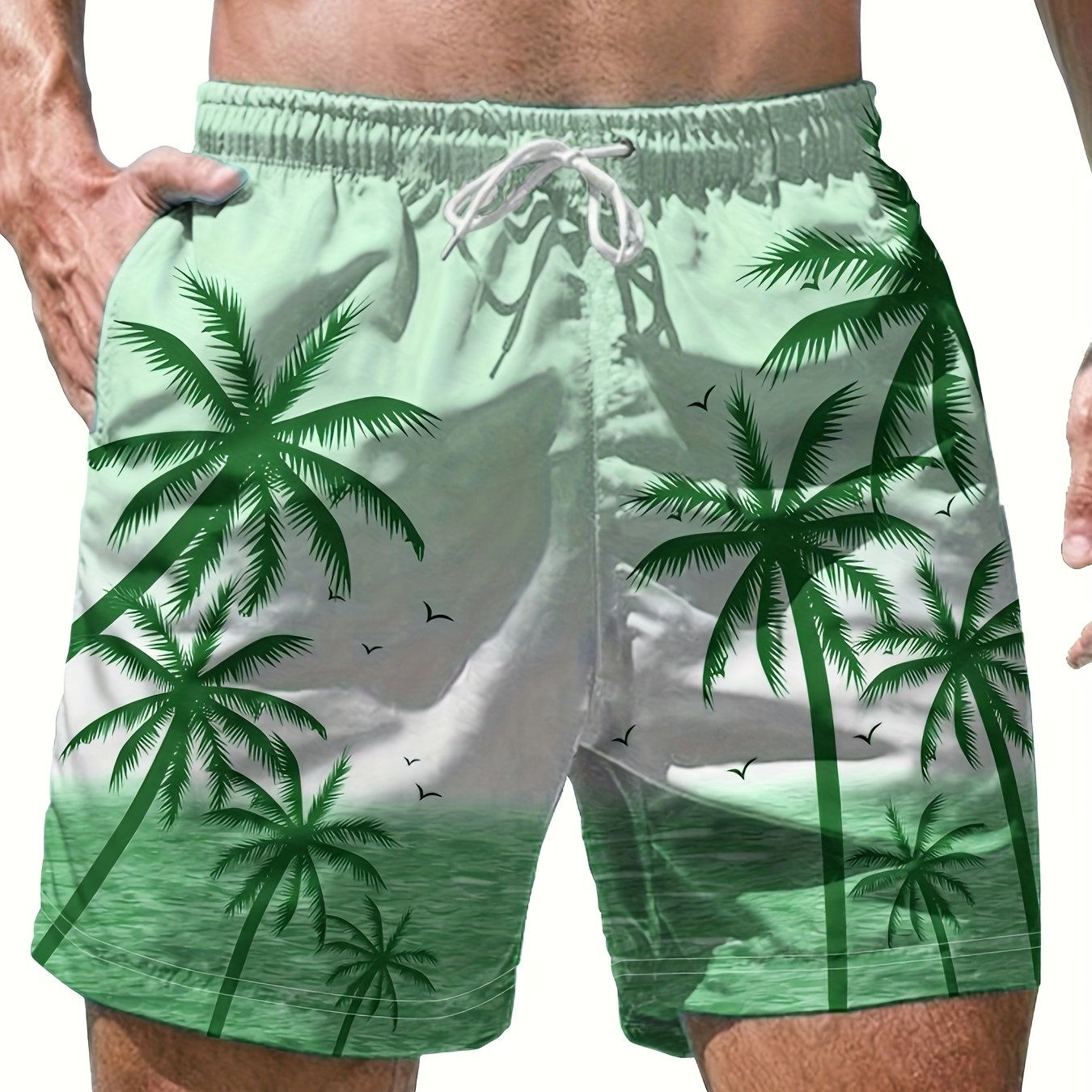 Men's Casual Beach Shorts - Geometric Pattern, Lightweight Polyester