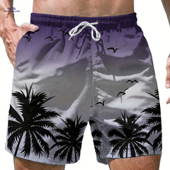 Men's Casual Beach Shorts - Geometric Pattern, Lightweight Polyester