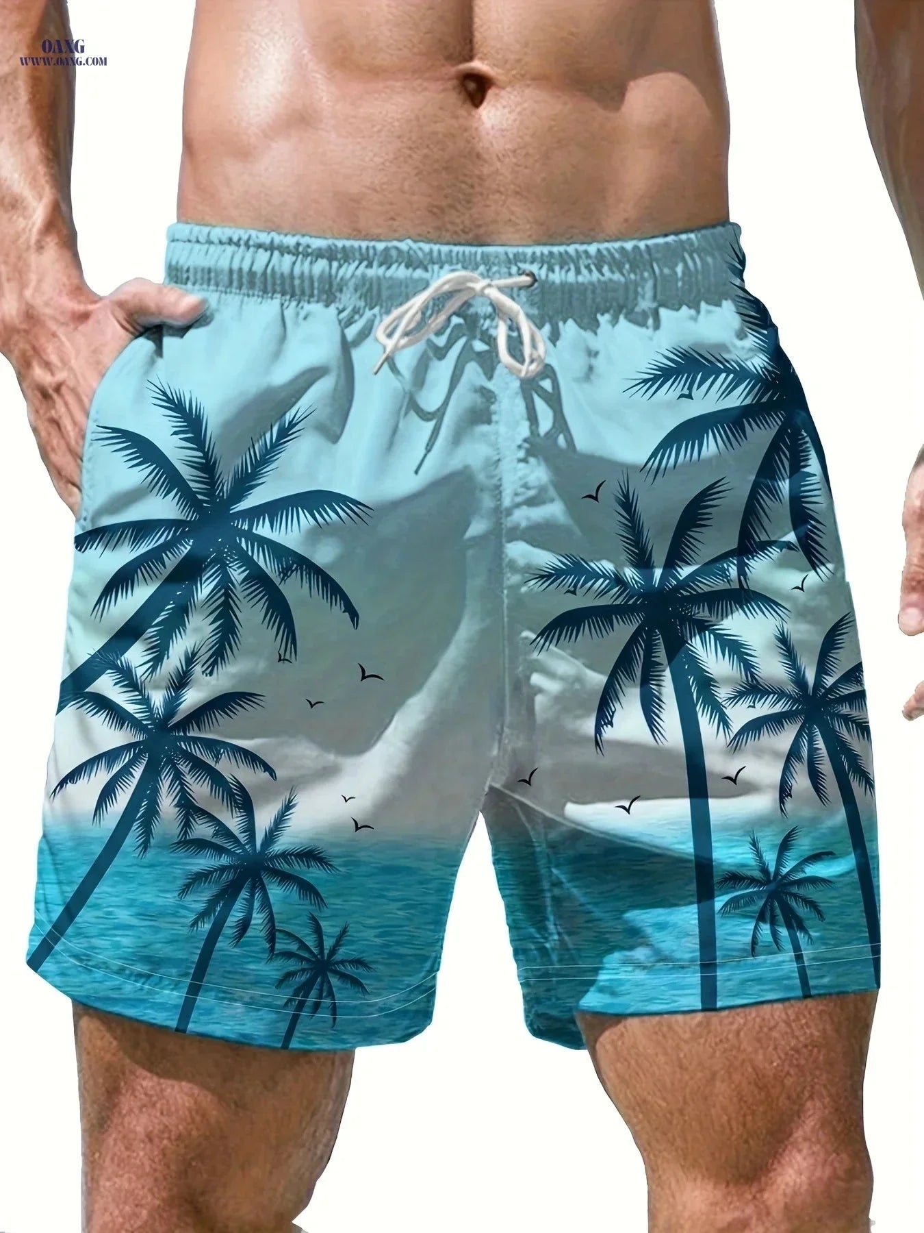 Men's Casual Beach Shorts - Geometric Pattern, Lightweight Polyester