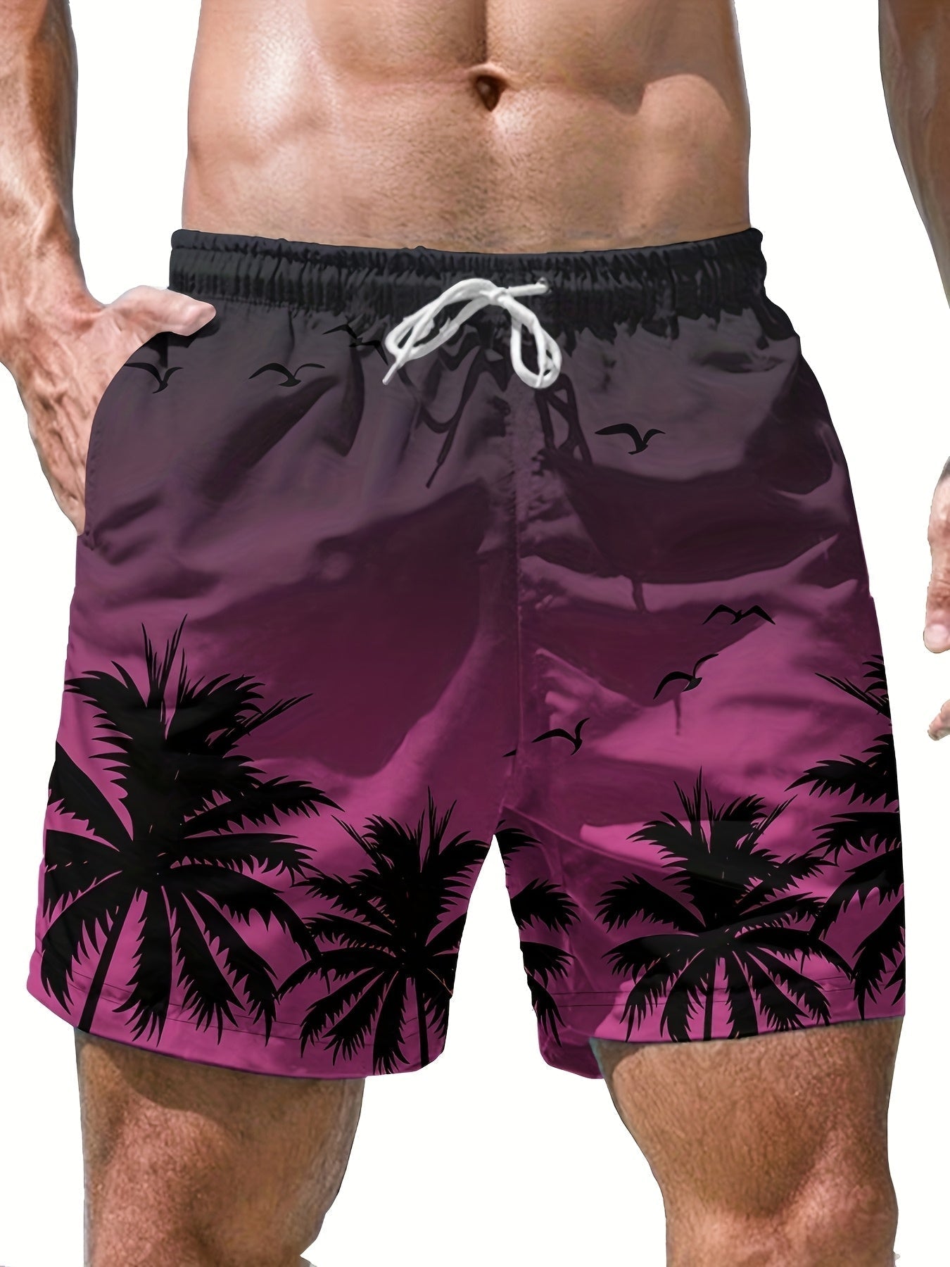 Men's Casual Beach Shorts - Geometric Pattern, Lightweight Polyester