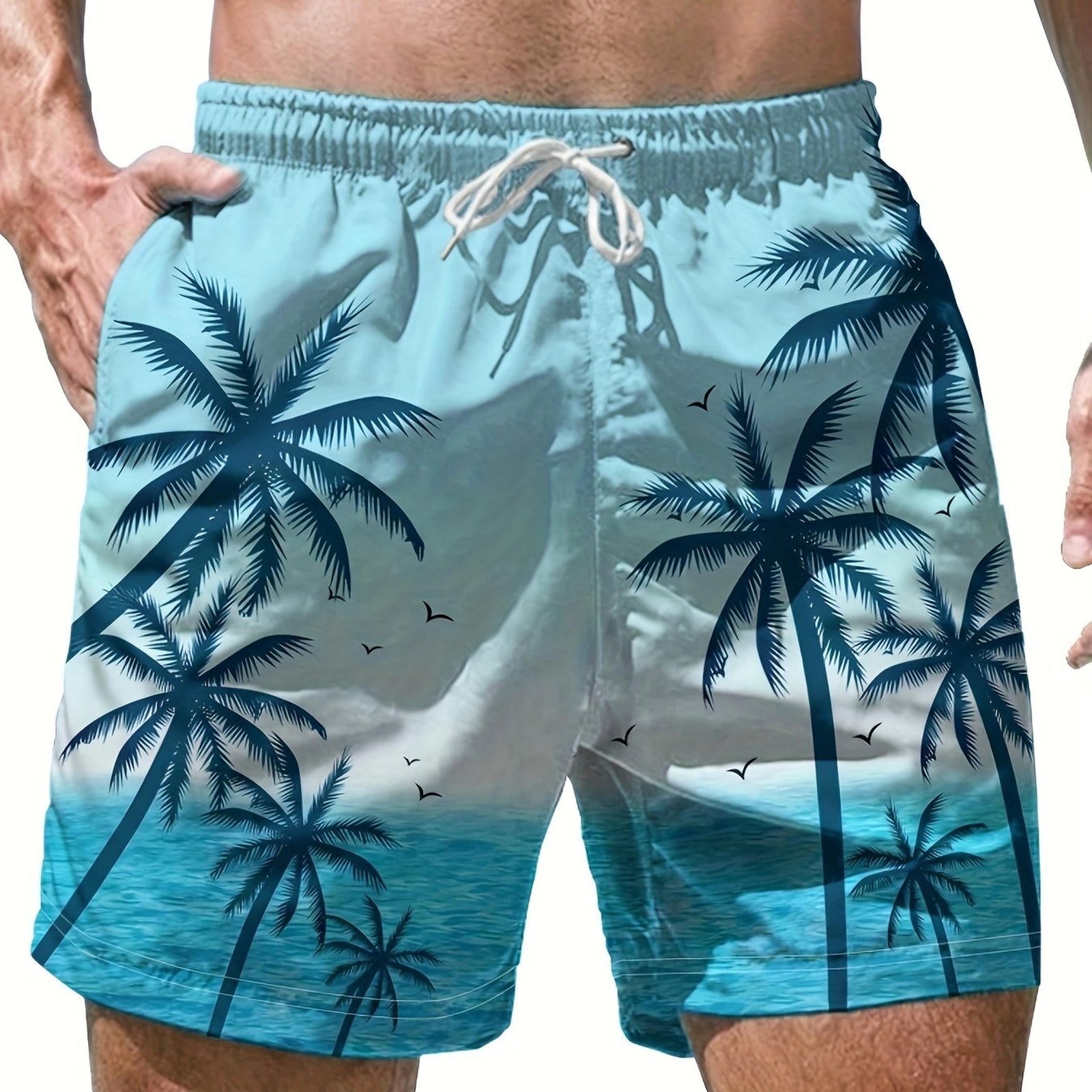 Men's Casual Beach Shorts - Geometric Pattern, Lightweight Polyester