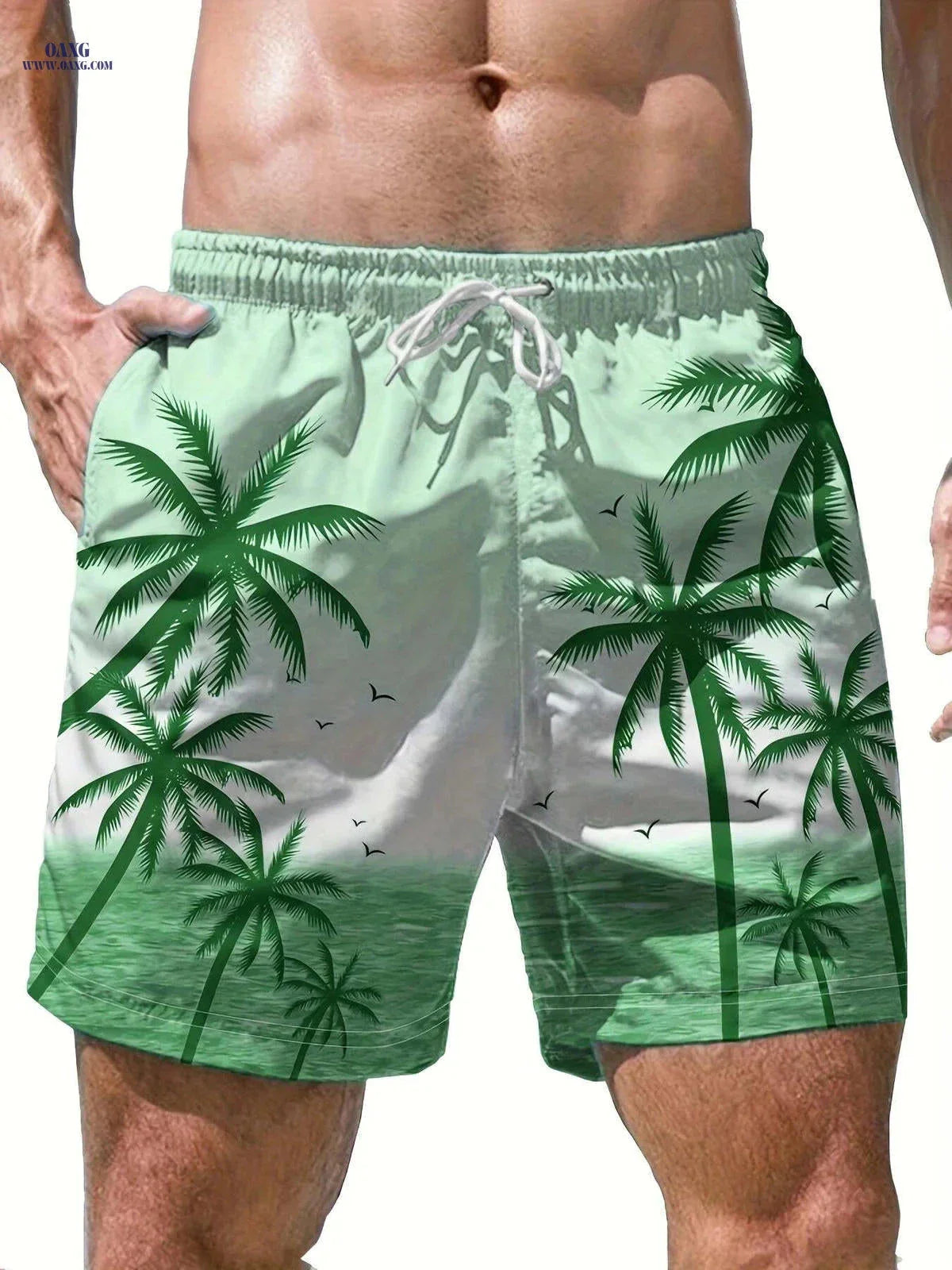 Men's Casual Beach Shorts - Geometric Pattern, Lightweight Polyester