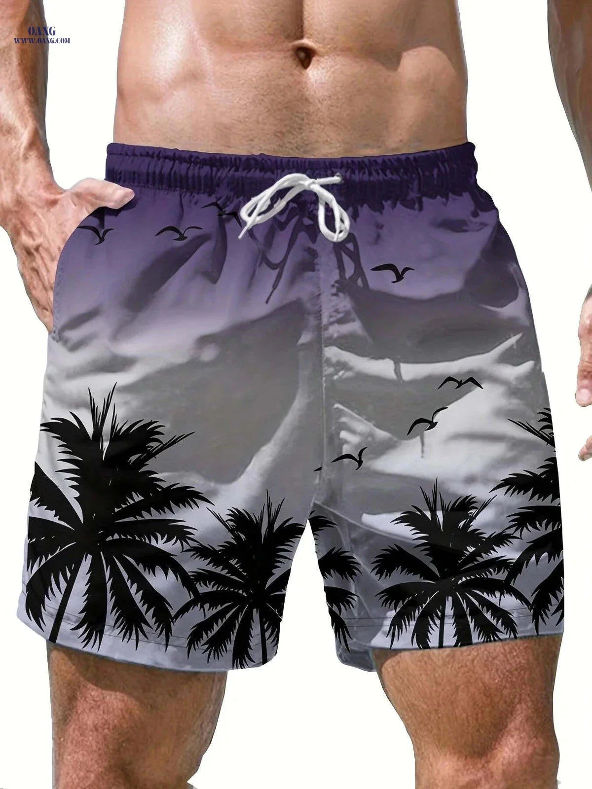 Men's Casual Beach Shorts - Geometric Pattern, Lightweight Polyester