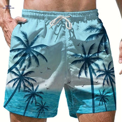 Men's Casual Beach Shorts - Geometric Pattern, Lightweight Polyester