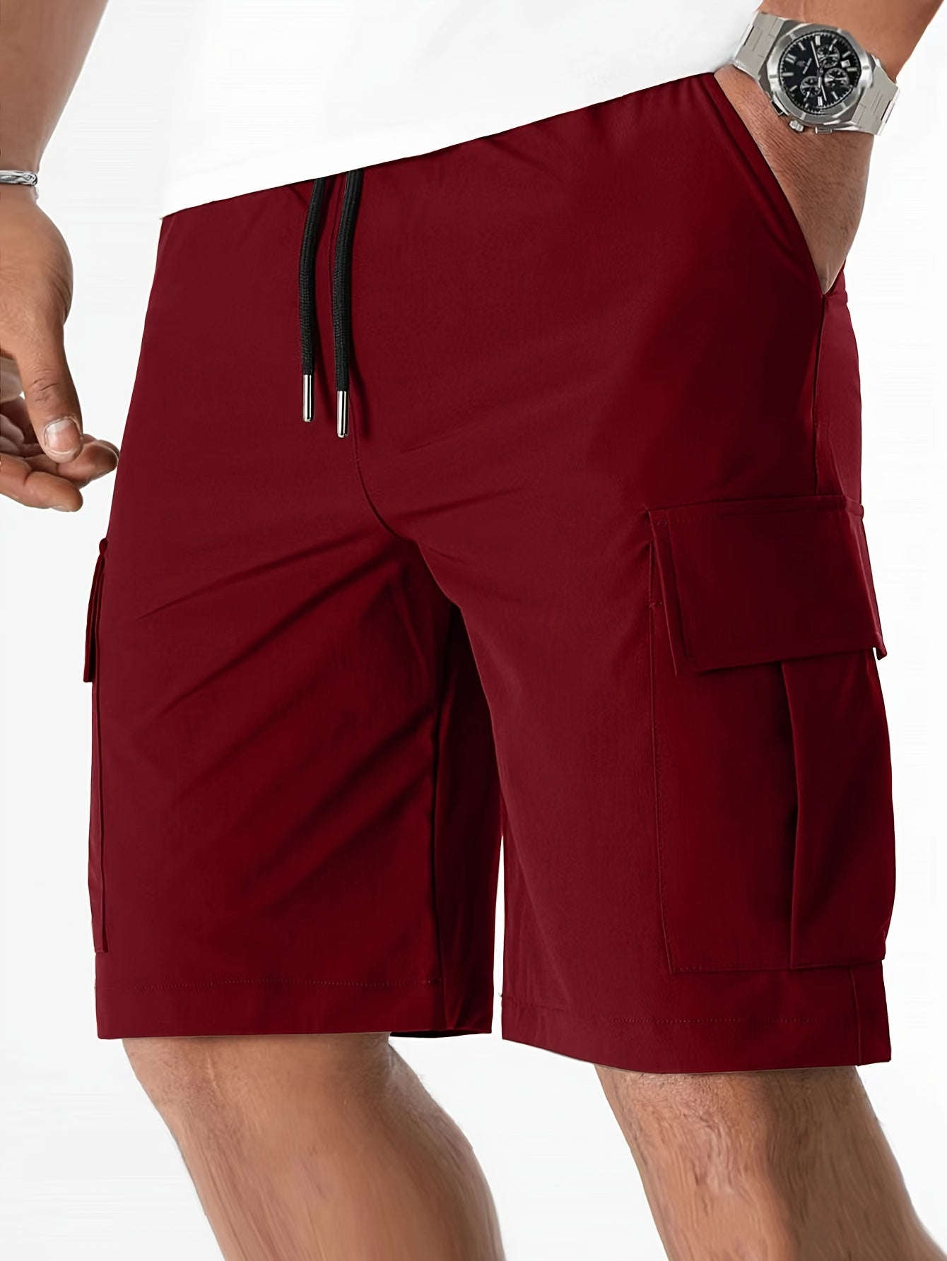 Men's Casual Cargo Shorts - Flap Pocket, Drawstring, Regular Fit