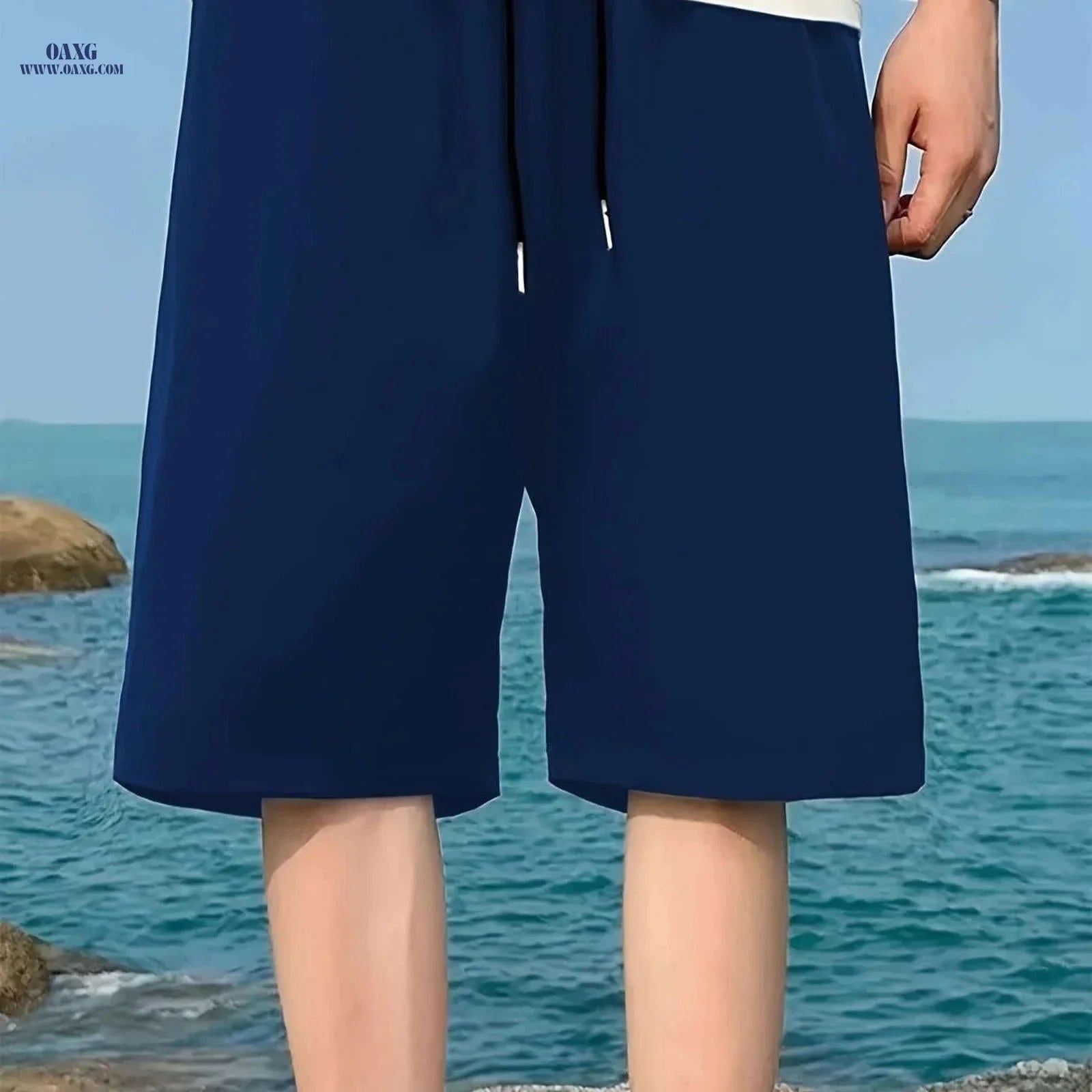 Men's Casual Elastic Waist Shorts with Pockets - Solid Color
