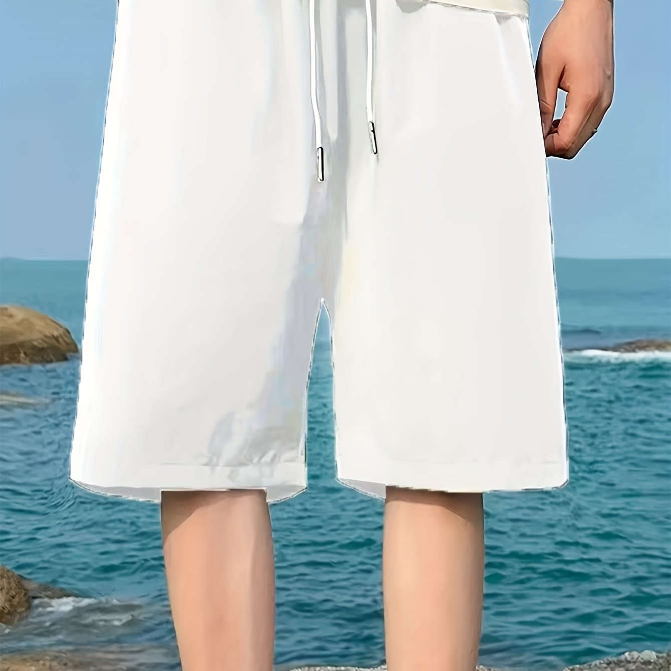 Men's Casual Elastic Waist Shorts with Pockets - Solid Color