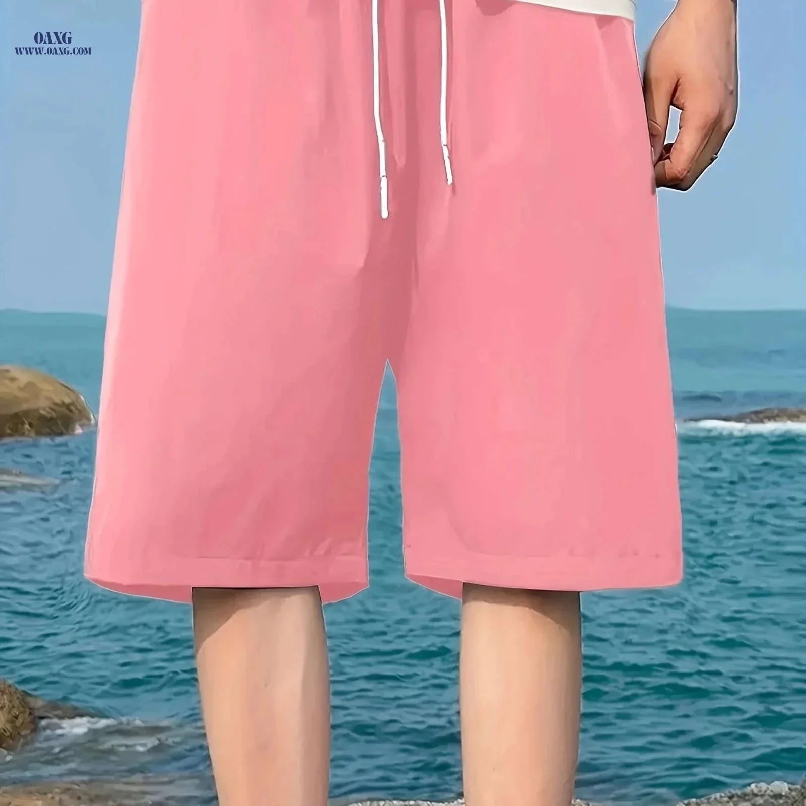 Men's Casual Elastic Waist Shorts with Pockets - Solid Color