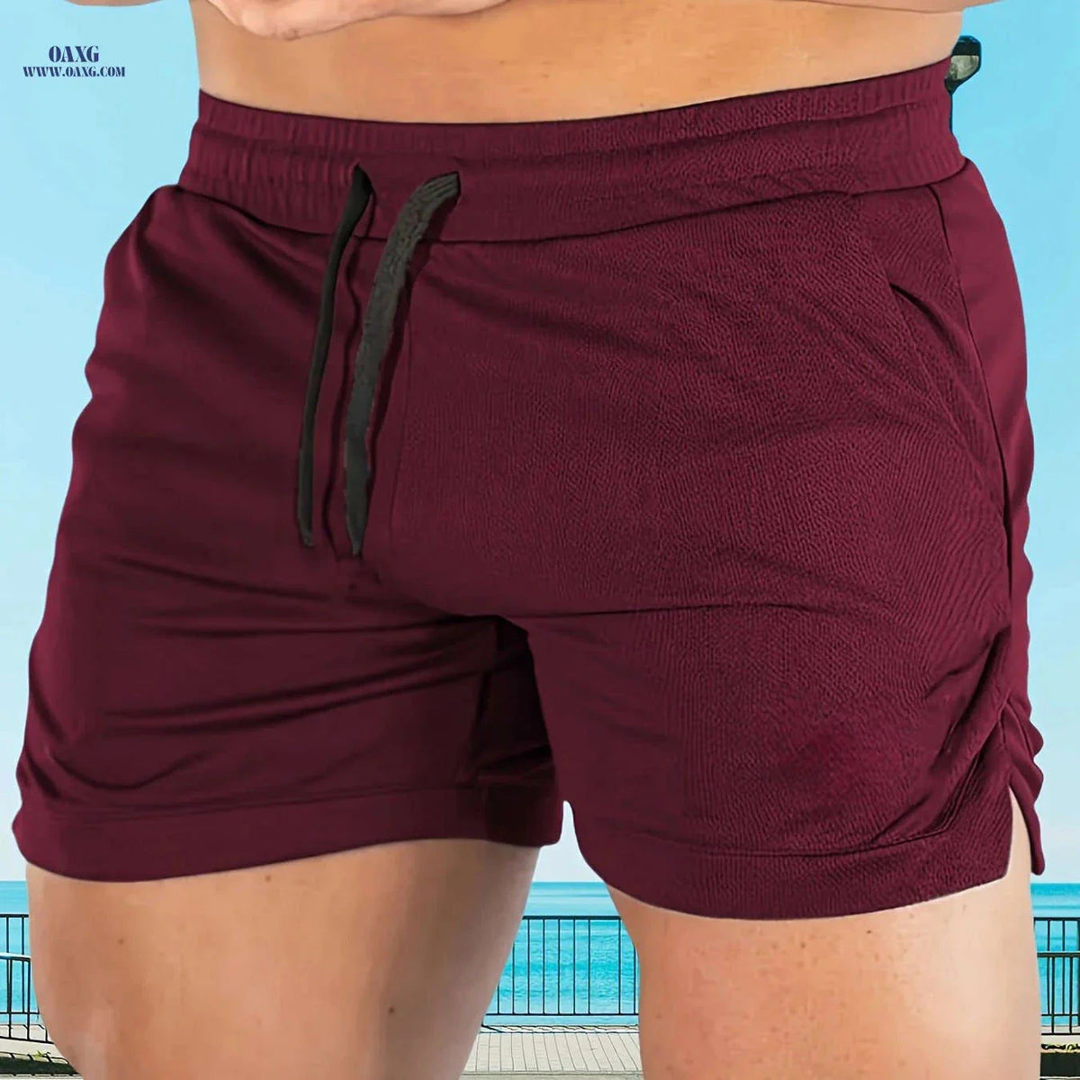 Men's Casual Elastic Waist Shorts with Pockets - Summer Solid