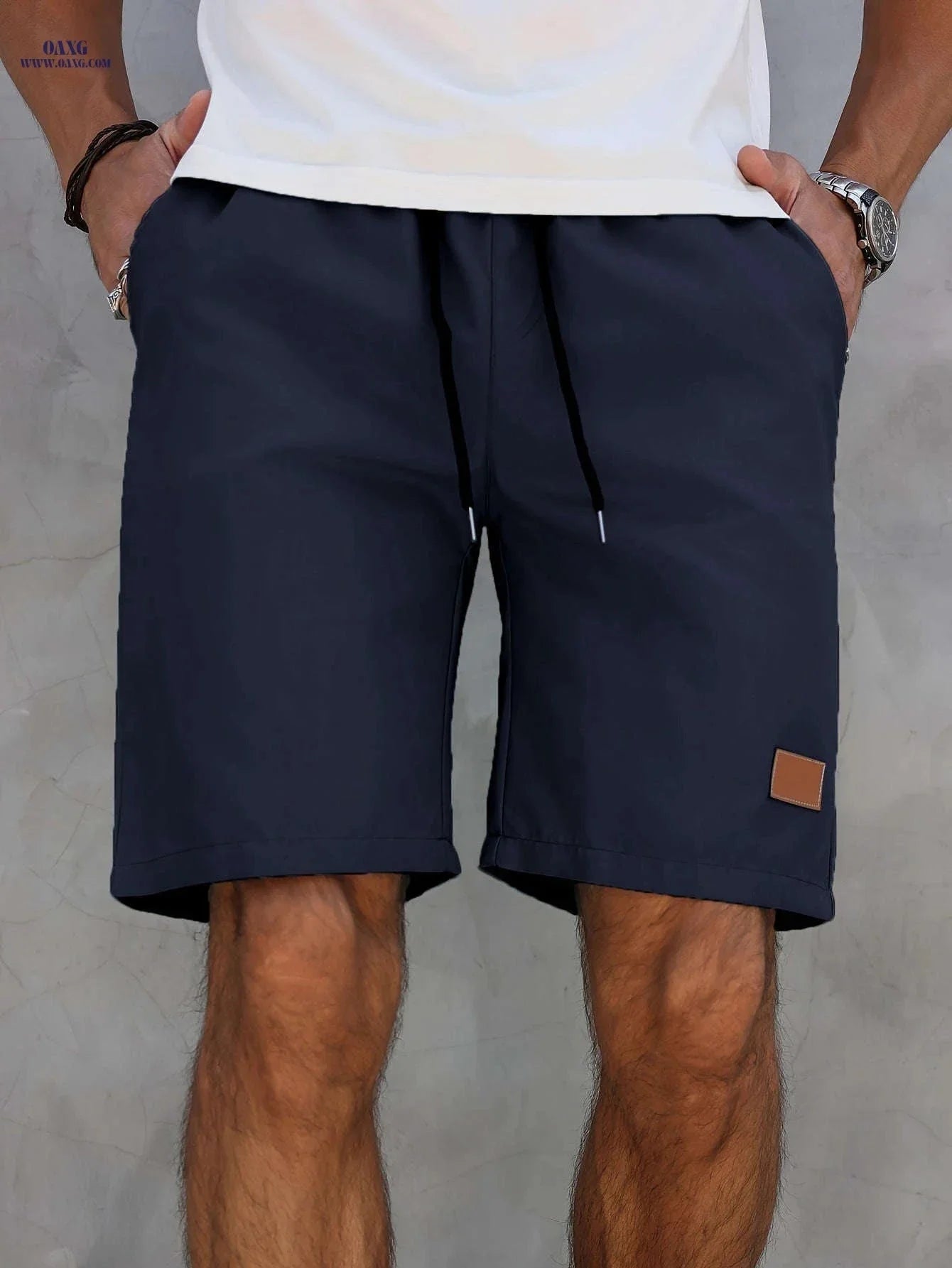 Men’s Casual Solid Color Five-Point Shorts - Elastic Waist, Mid Rise