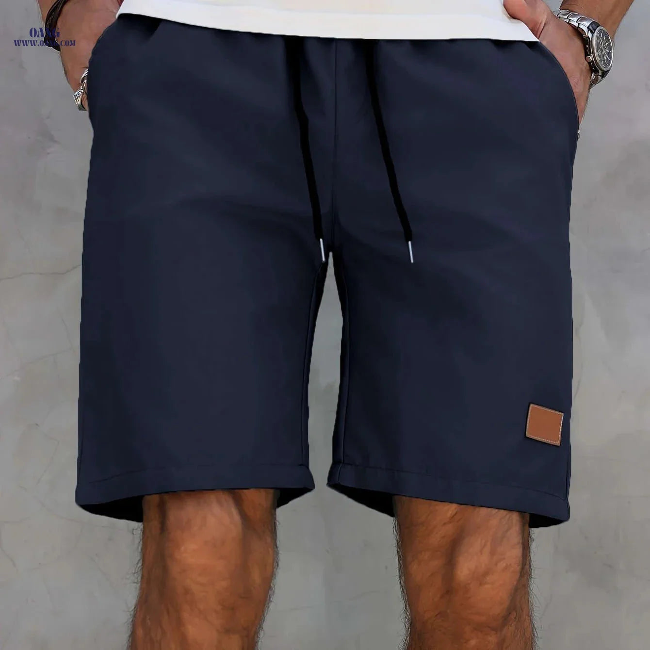 Men’s Casual Solid Color Five-Point Shorts - Elastic Waist, Mid Rise