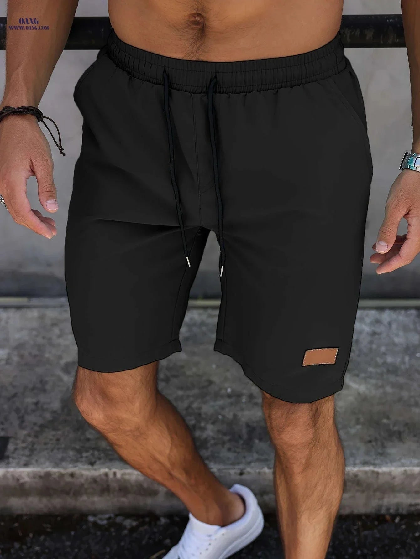 Men’s Casual Solid Color Five-Point Shorts - Elastic Waist, Mid Rise
