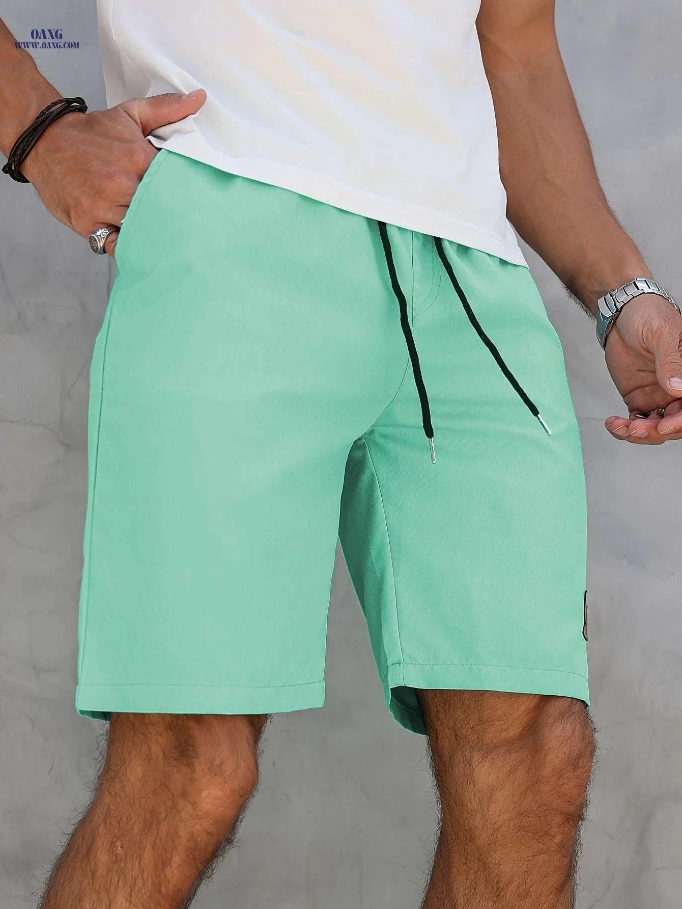 Men’s Casual Solid Color Five-Point Shorts - Elastic Waist, Mid Rise