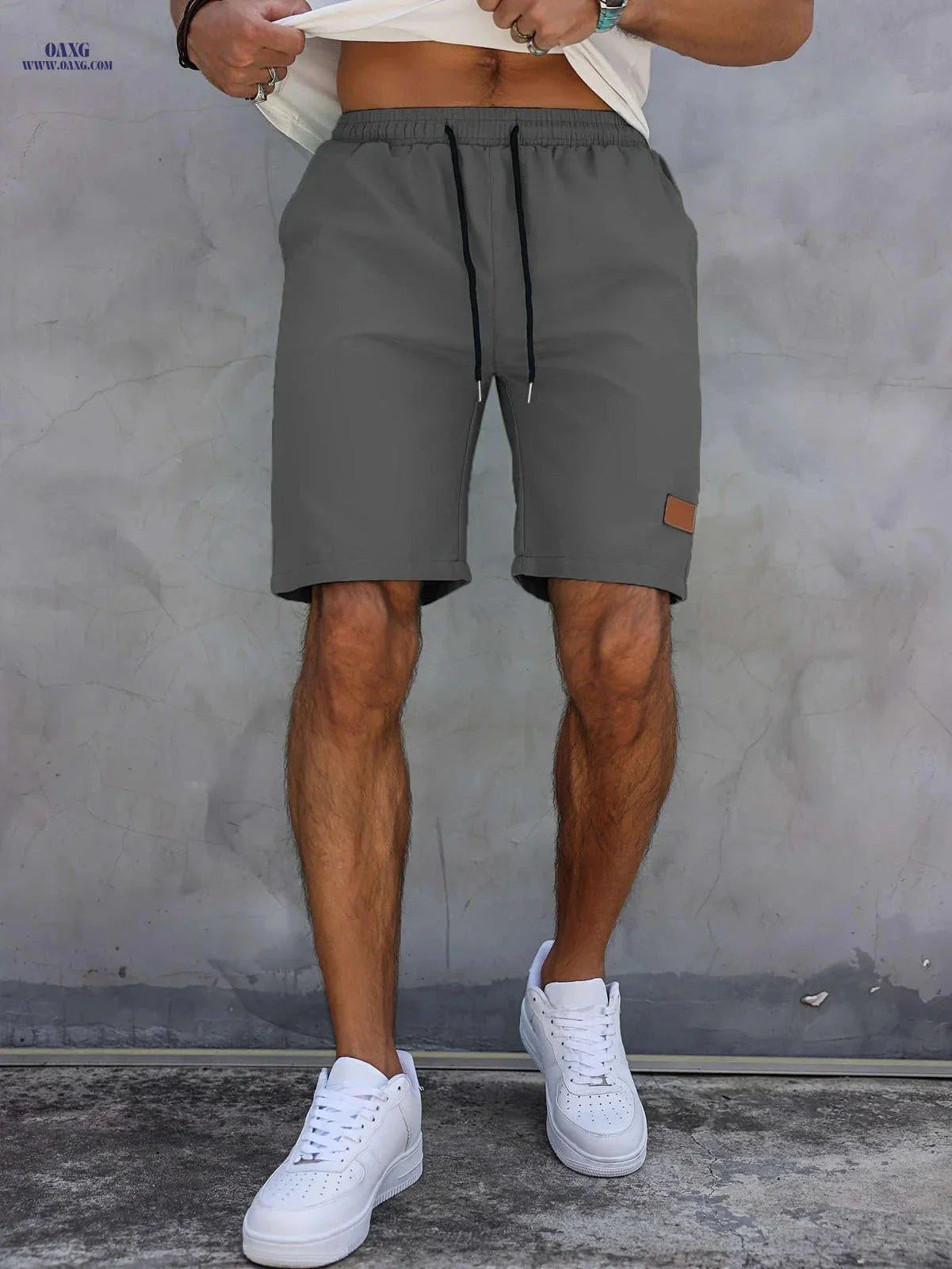 Men’s Casual Solid Color Five-Point Shorts - Elastic Waist, Mid Rise