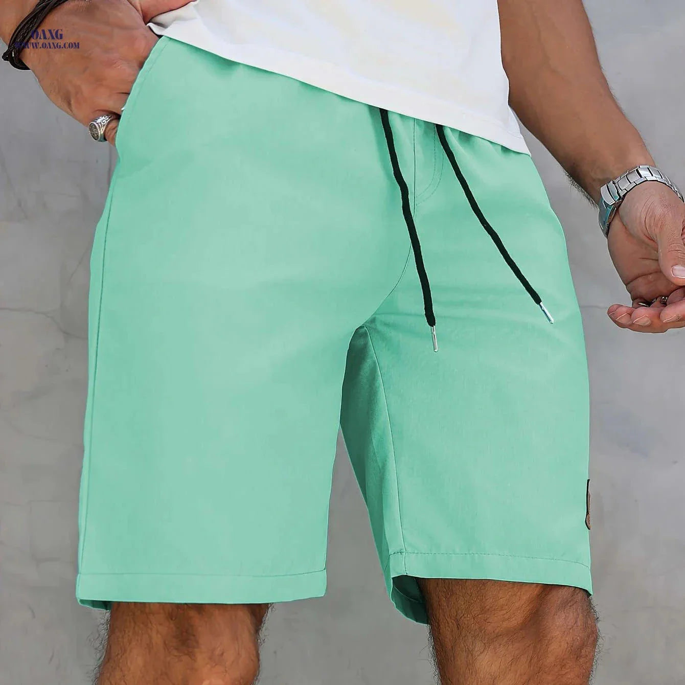 Men’s Casual Solid Color Five-Point Shorts - Elastic Waist, Mid Rise