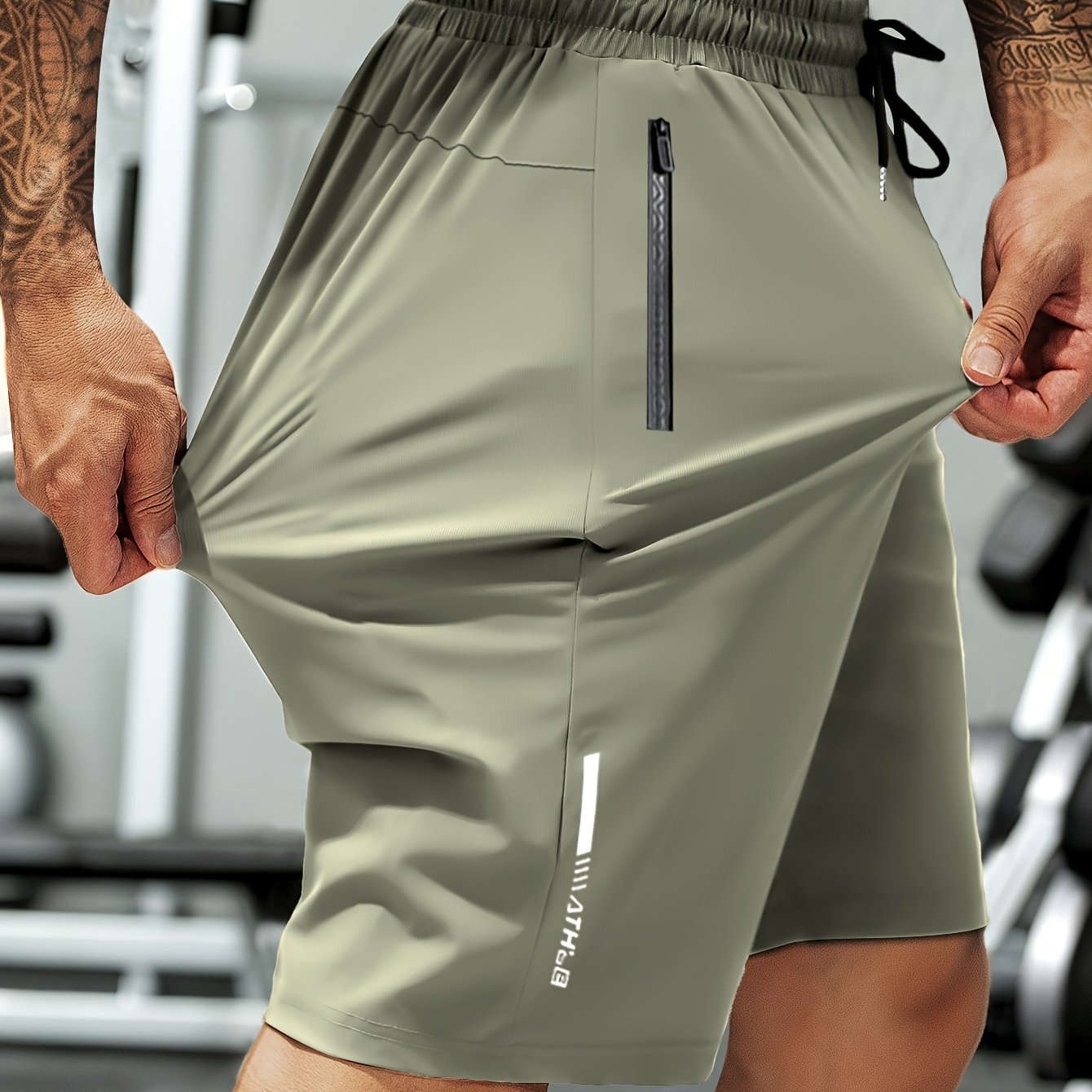 HIDKAT Men's Casual Sports Shorts - Elastic Drawstring & Zippered Pockets