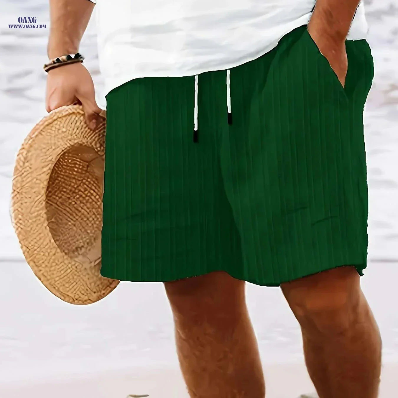 Men's Casual Striped Shorts - Non-Stretch Fabric, Pocket Detail