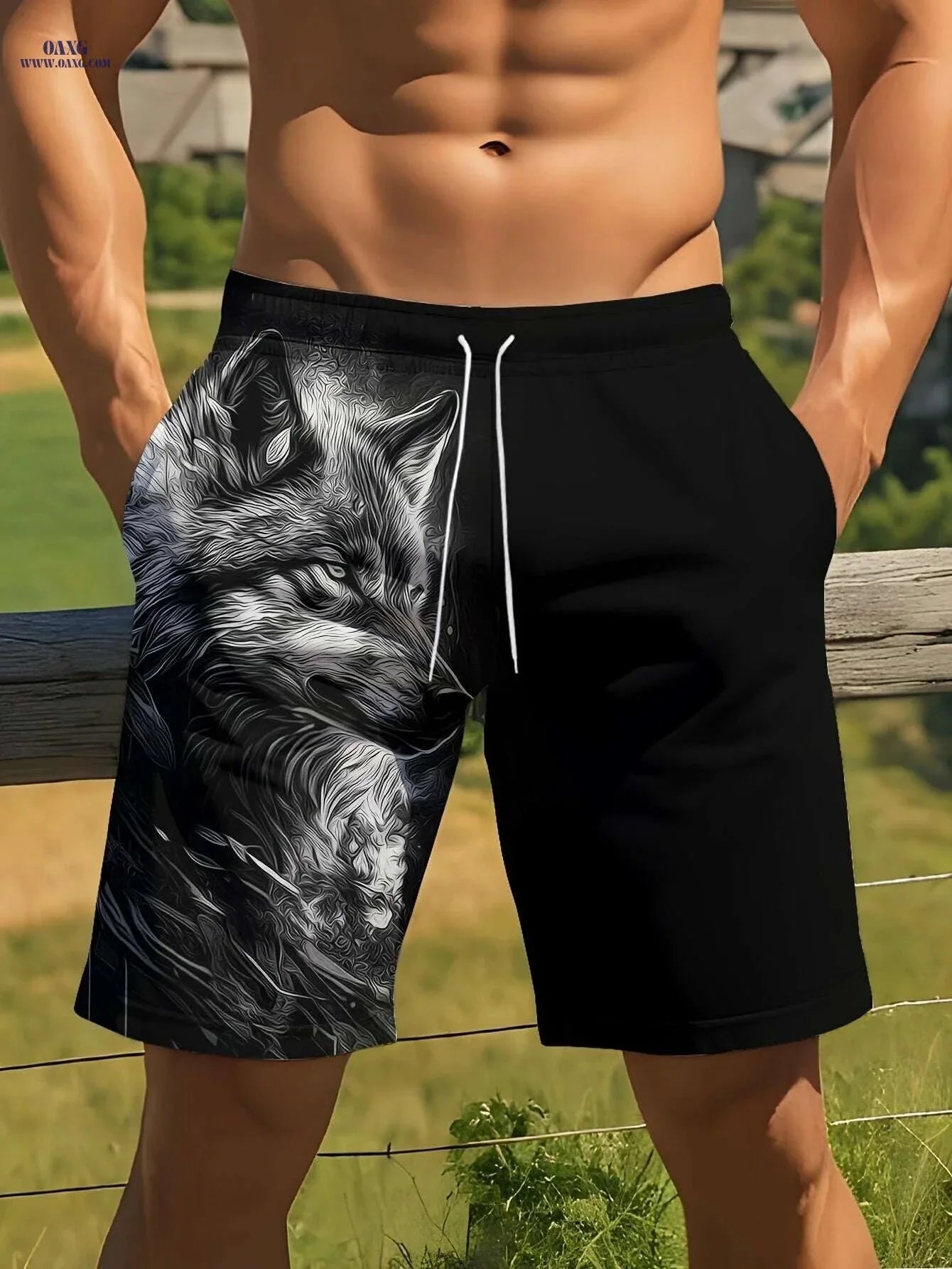 Men's Casual Summer Beach Shorts - Fierce Wolf Head Print