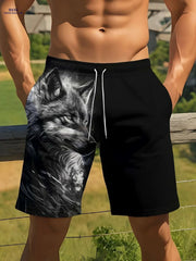 Men's Casual Summer Beach Shorts - Fierce Wolf Head Print