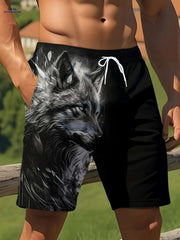 Men's Casual Summer Beach Shorts - Fierce Wolf Head Print