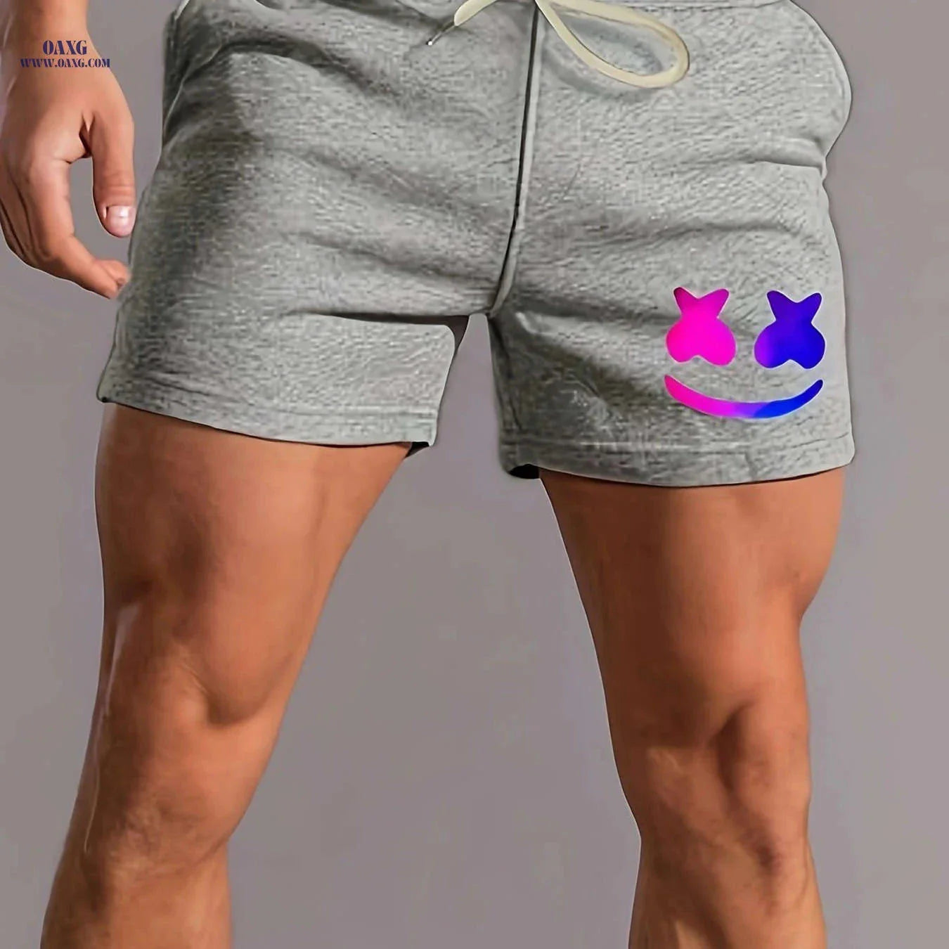Men's Comfy Smiling Face Pattern Shorts - Drawstring, Slight Stretch