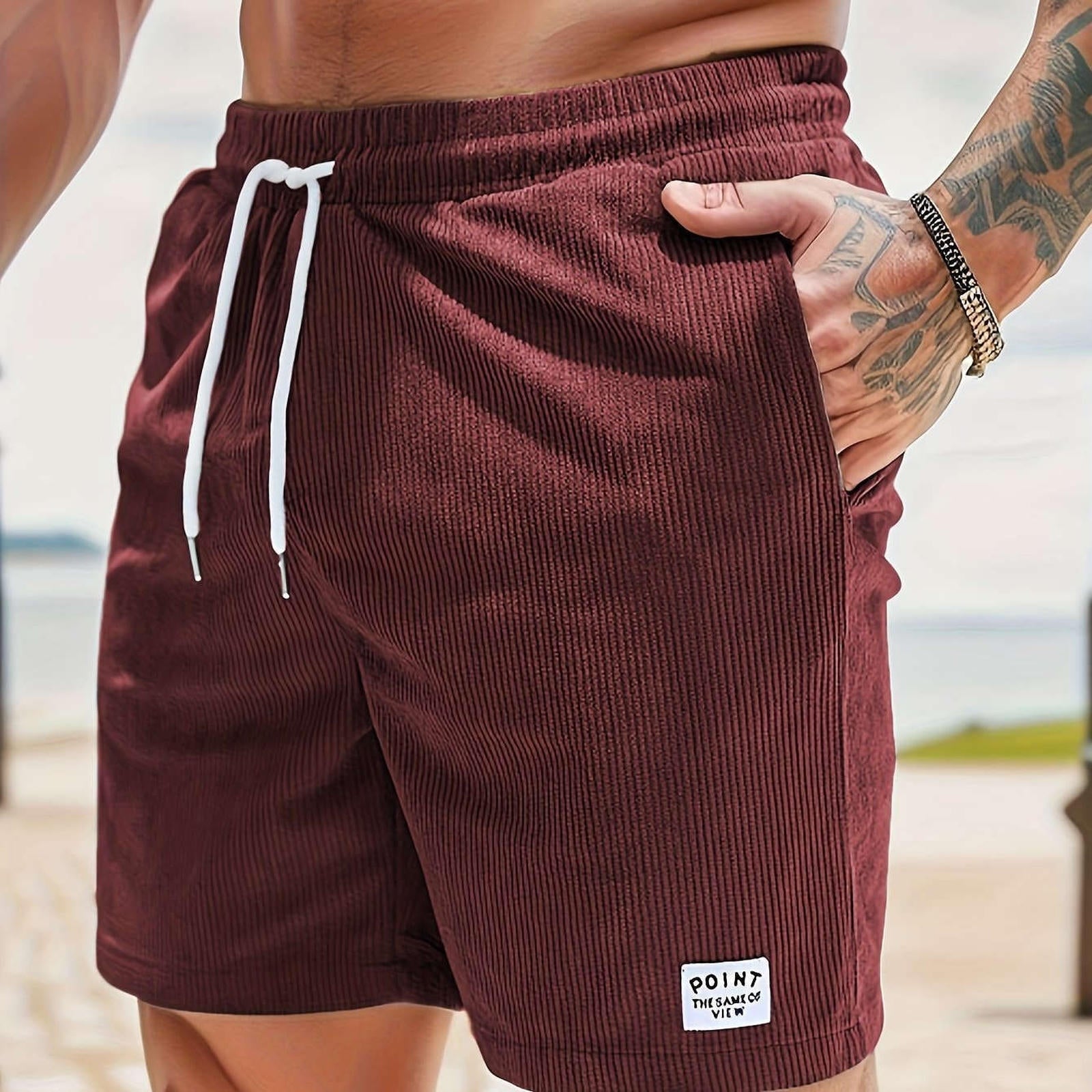 Men's Corduroy Casual Shorts - Drawstring, Pockets, Solid Colors