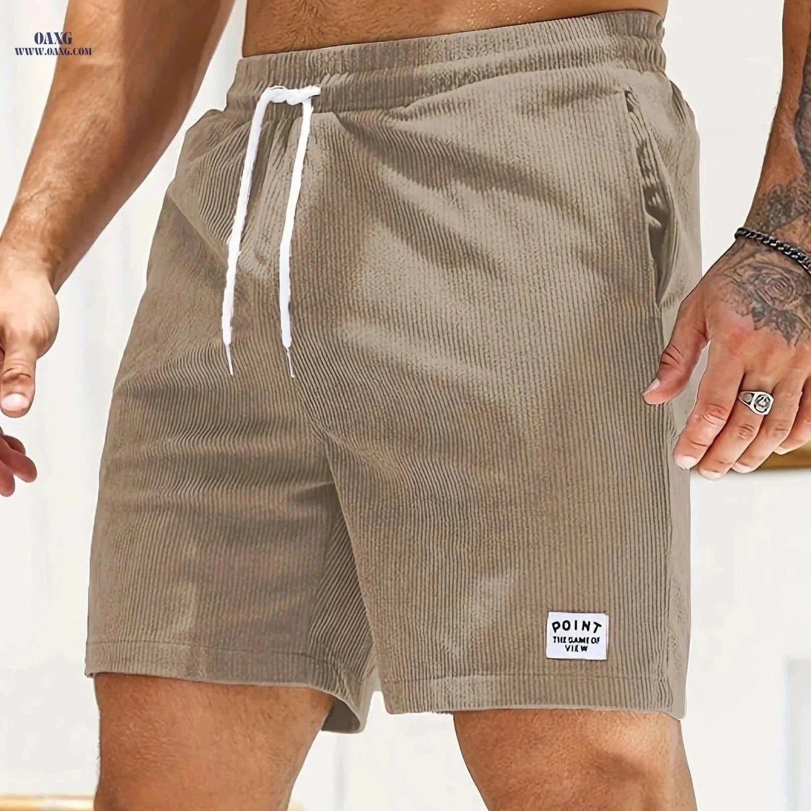 Men's Corduroy Casual Shorts - Drawstring, Pockets, Solid Colors