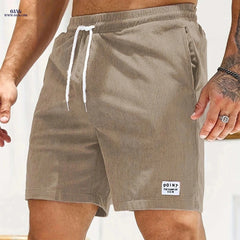 Men's Corduroy Casual Shorts - Drawstring, Pockets, Solid Colors