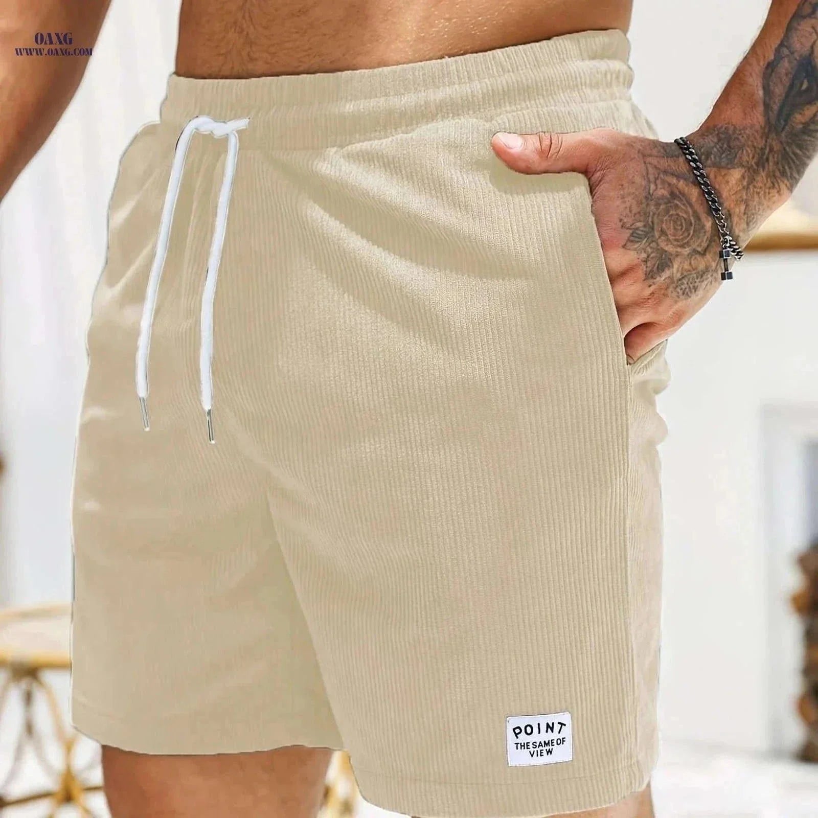 Men's Corduroy Casual Shorts - Drawstring, Pockets, Solid Colors