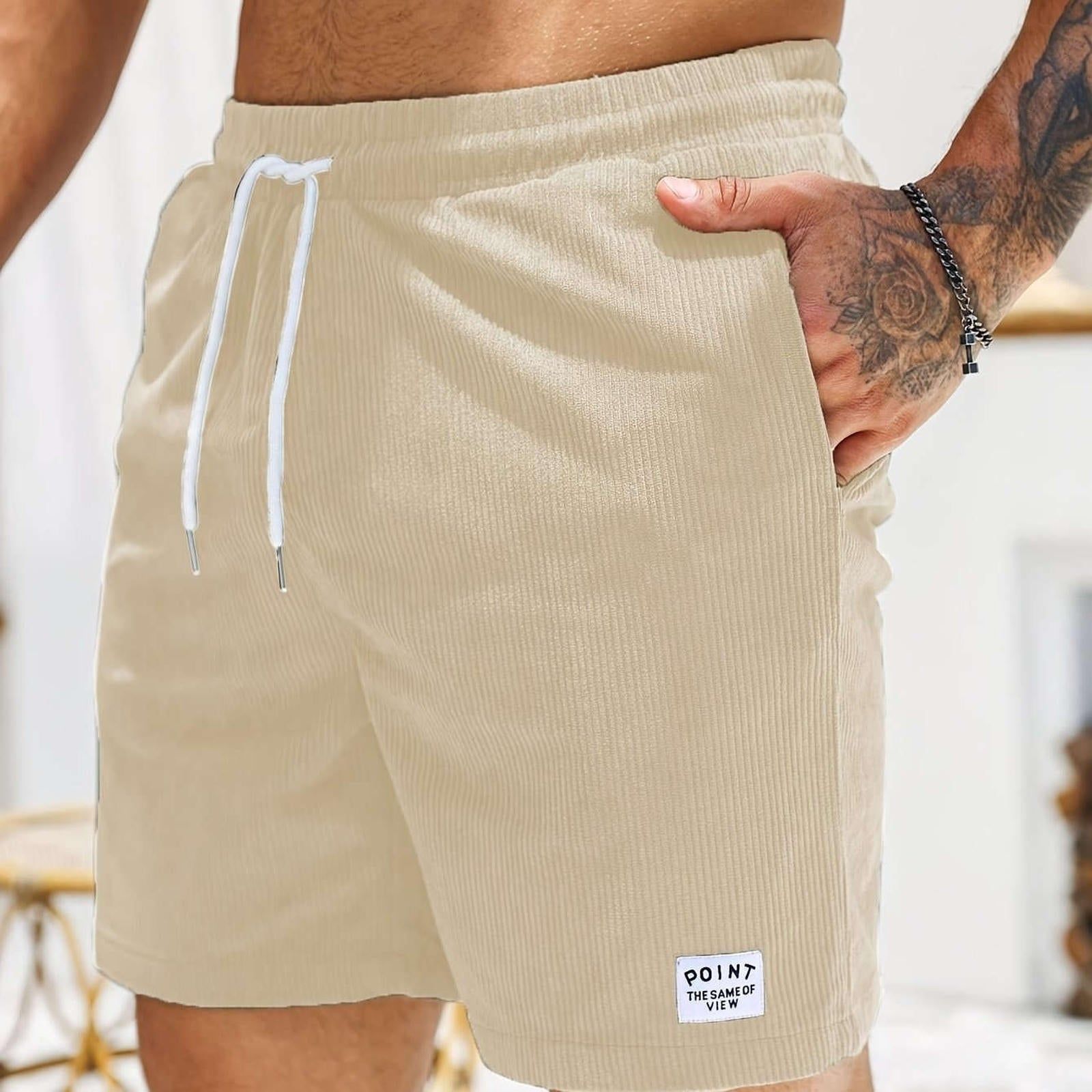 Men's Corduroy Casual Shorts - Drawstring, Pockets, Solid Colors