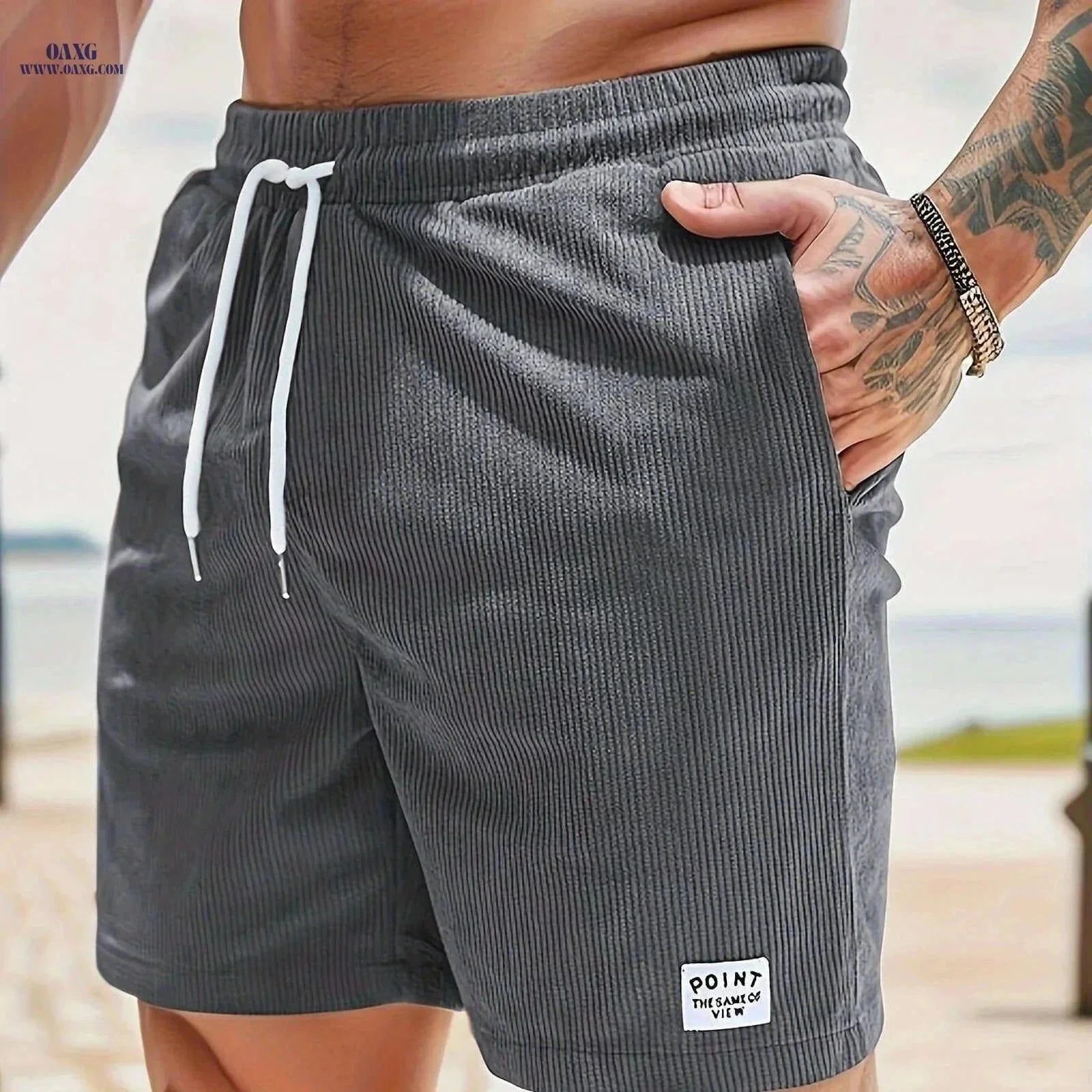 Men's Corduroy Casual Shorts - Drawstring, Pockets, Solid Colors