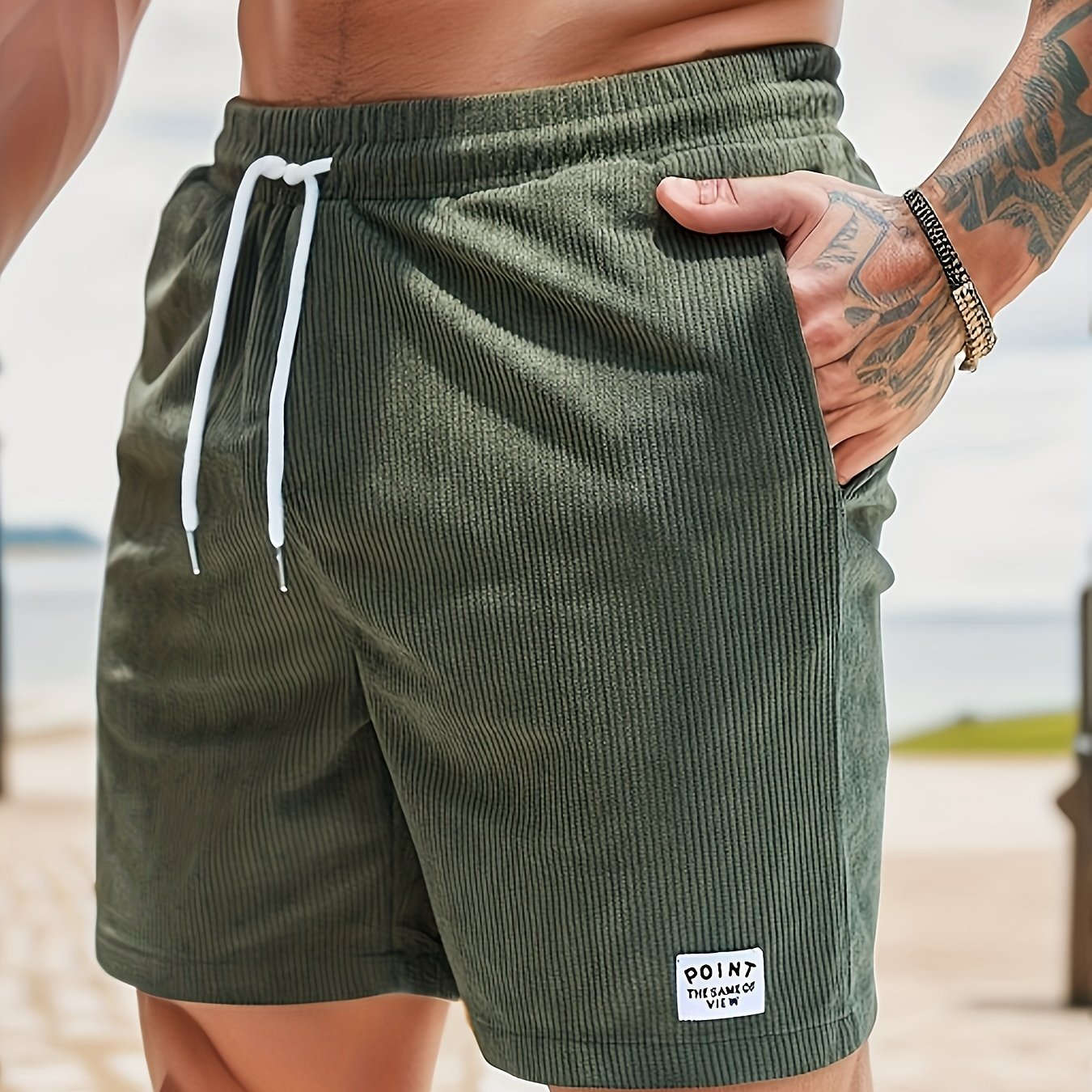 Men's Corduroy Casual Shorts - Drawstring, Pockets, Solid Colors