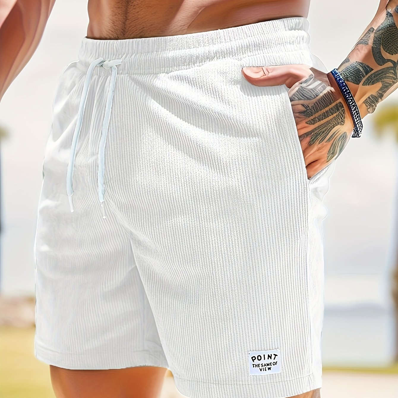 Men's Corduroy Casual Shorts - Drawstring, Pockets, Solid Colors