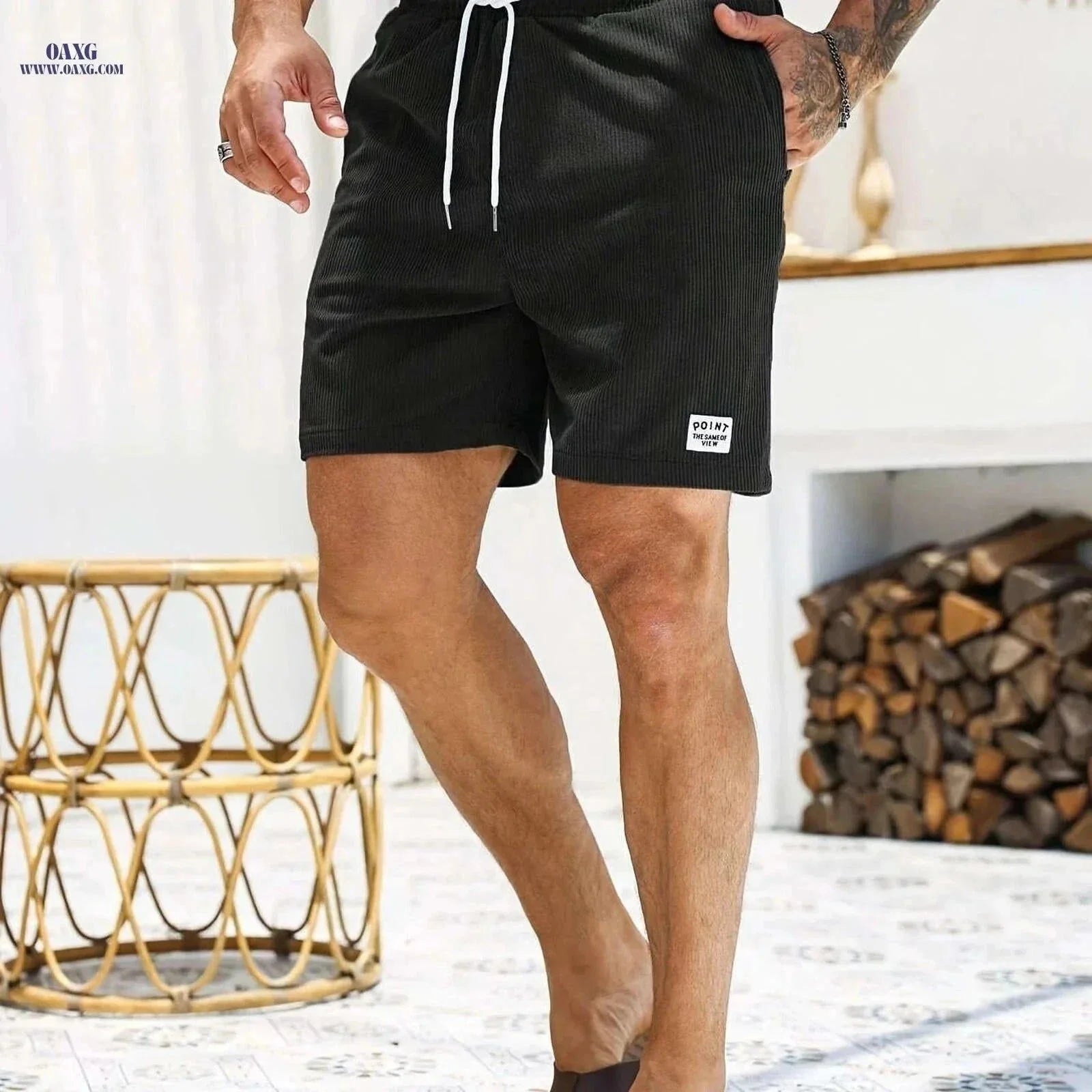 Men's Corduroy Casual Shorts - Drawstring, Pockets, Solid Colors
