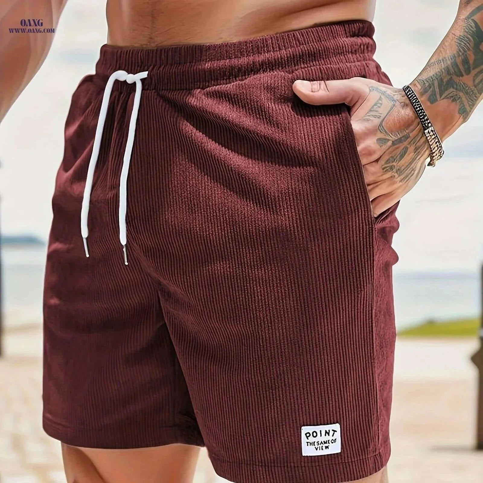 Men's Corduroy Casual Shorts - Drawstring, Pockets, Solid Colors