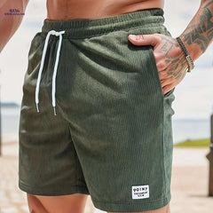 Men's Corduroy Casual Shorts - Drawstring, Pockets, Solid Colors