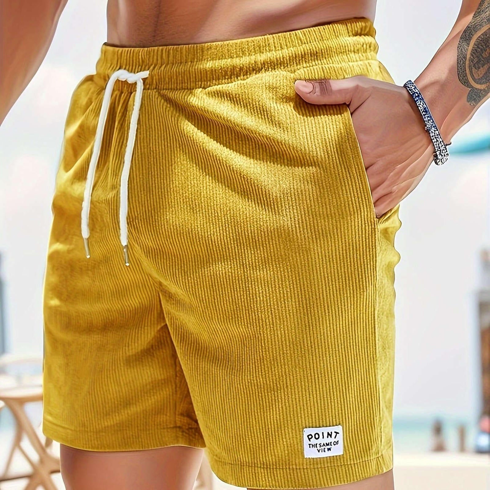 Men's Corduroy Casual Shorts - Drawstring, Pockets, Solid Colors