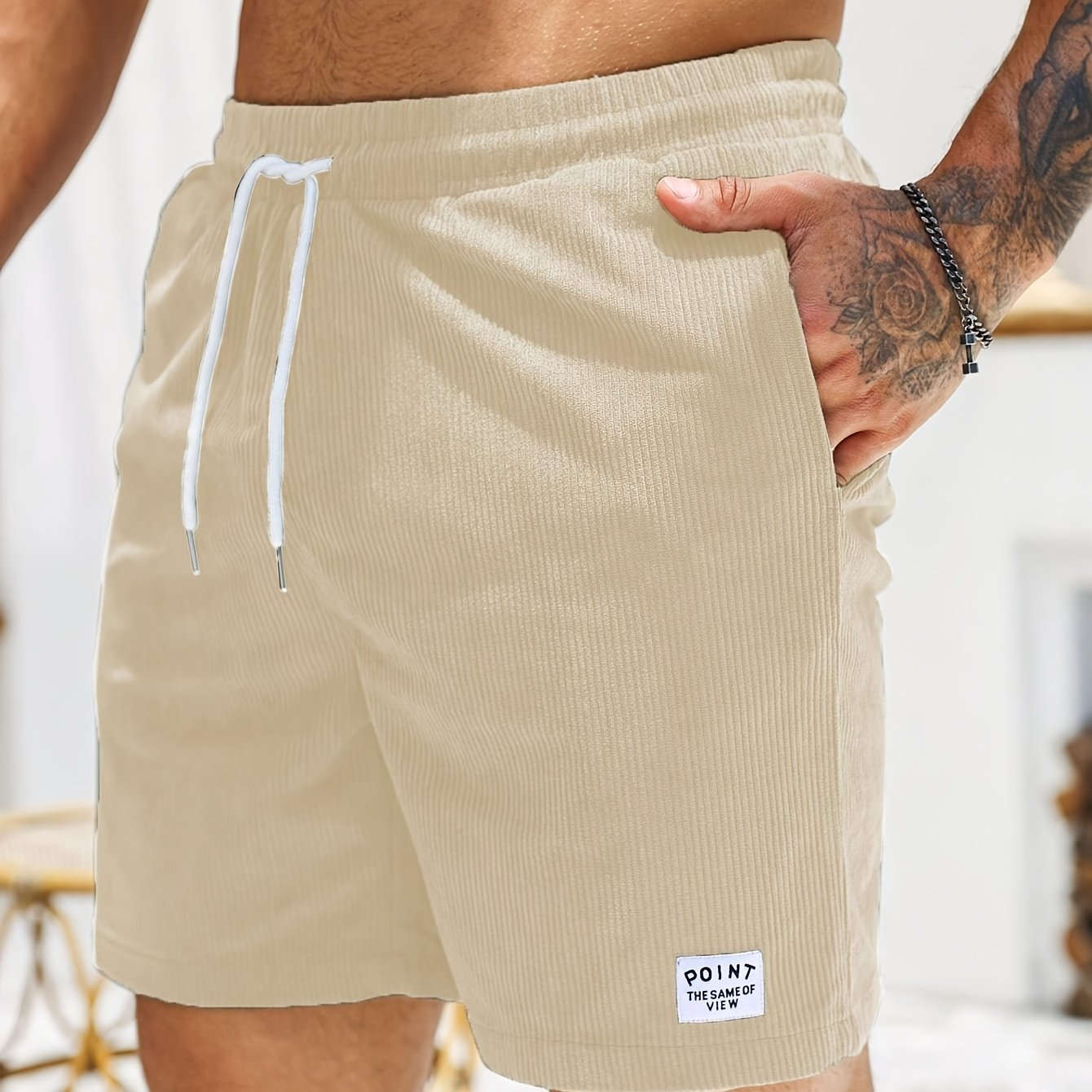 Men's Corduroy Casual Shorts - Drawstring, Pockets, Solid Colors