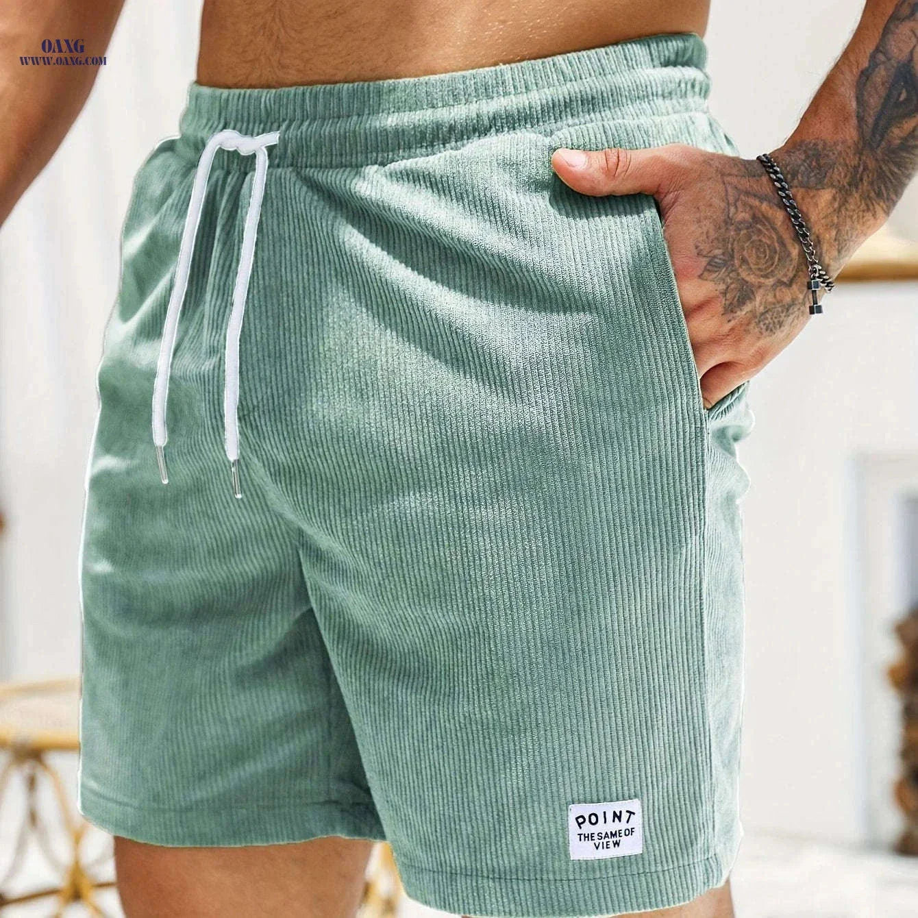 Men's Corduroy Casual Shorts - Drawstring, Pockets, Solid Colors