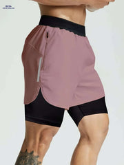 Men's Double Layer Color Block Jogging Shorts - Loose Fit for Summer