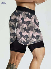 Men's Double Layer Color Block Jogging Shorts - Loose Fit for Summer