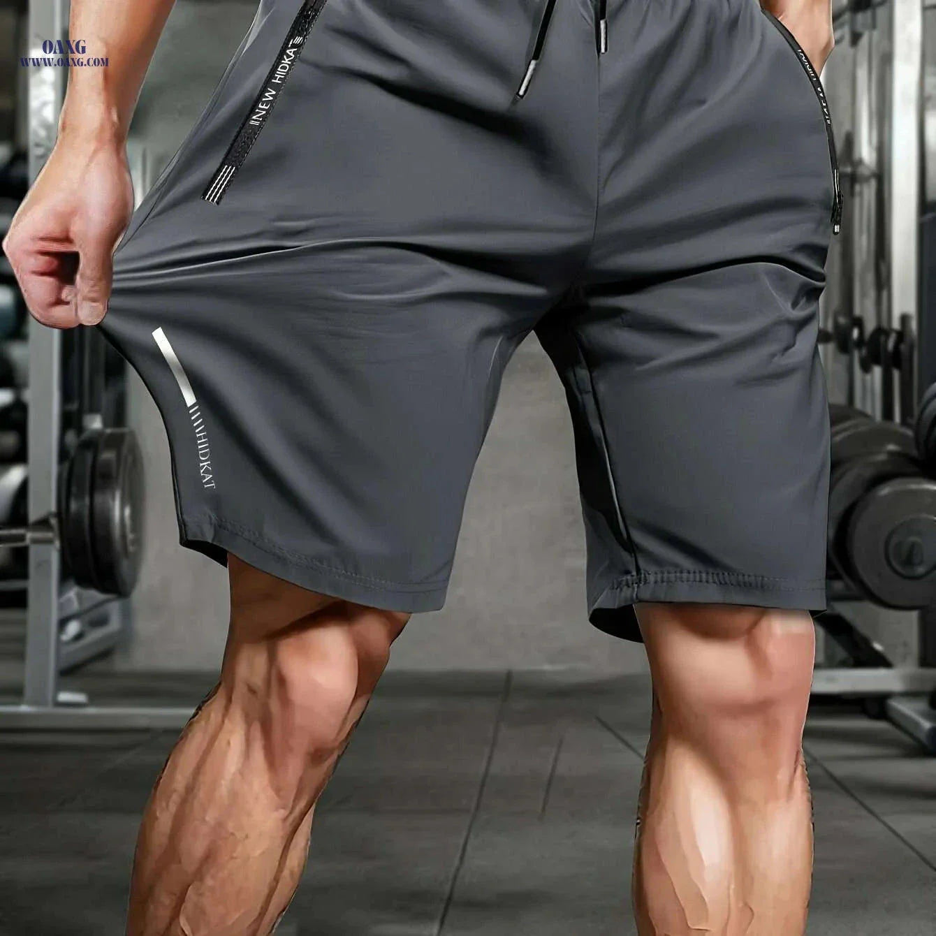 Men's Ice Silky Fiber Sports Shorts - Breathable, Zipper Pockets, Elastic