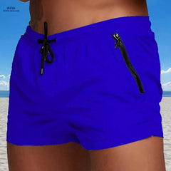 Men's Maroon Quick-Dry Swim Trunks - Casual Beach Shorts with Pockets