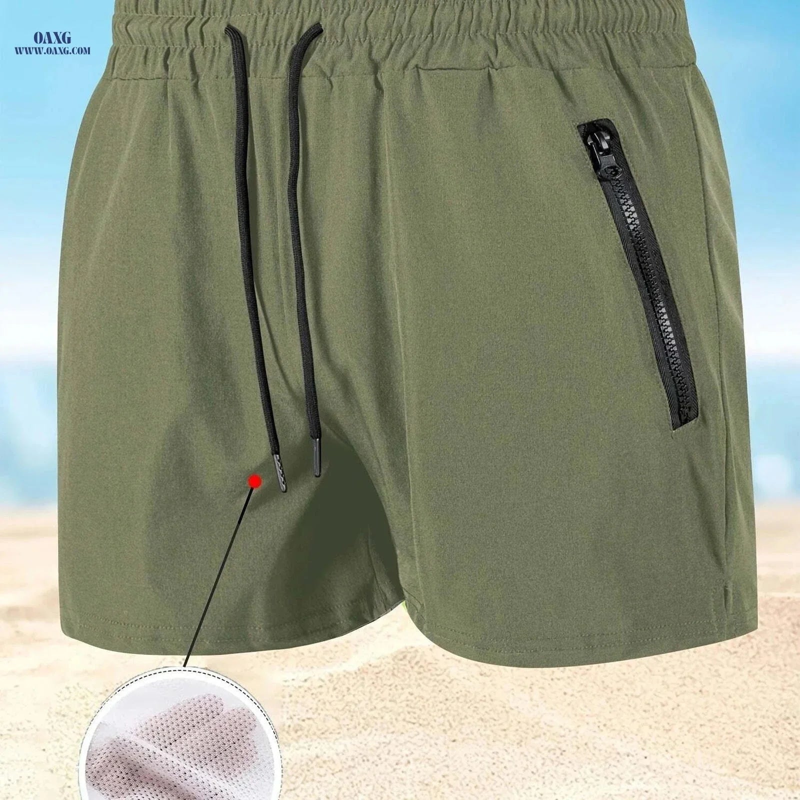 Men's Maroon Quick-Dry Swim Trunks - Casual Beach Shorts with Pockets